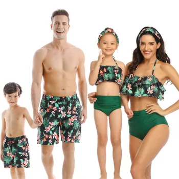 Familie Badetøj Bikini Beach Mor og Mig Tøj, Badedragt Mødre Outfits Ser Mor Datter Badetøj Mænd Børn Bade Shorts