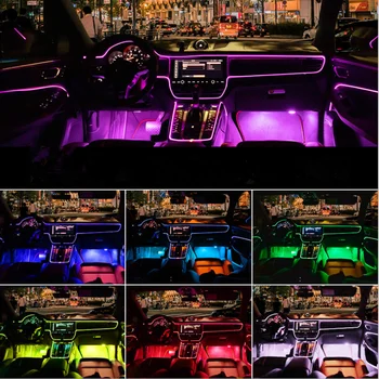 14 i 1 kit Omgivende lys RGB Fiberoptisk Lys, Farver Bil Styling Dekorative Atmosfære Lamper Bil Interiør Lys APP control
