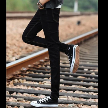 Hot Stil 2021 Drenge Slim Fit Teenager Tynde Denim jeans, Casual Billige Sorte Bunde Håndjern Strække Smuk Blyant Bukser mænd 28-34