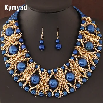 Kymyad Boutique-Smykker-Sæt Til Kvinder Guld Farve Afrikanske Perler Smykke Sæt Fest Tilbehør Halskæde Øreringe Sæt Engros