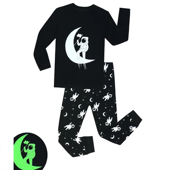 Børn Tegnefilm Nattøj Piger Drenge børnetøj Bomuld Lysende Dinosaur Lang T-shirt+Bukser Familie Jul Pyjamas Sæt