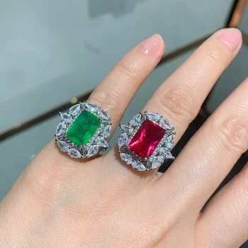 Shipei 925 Sterling Sølv, Emerald Og Ruby Skabt Moissanite Ædelsten Bryllup Fine Smykker, Luksus Ring For Kvinder Engros