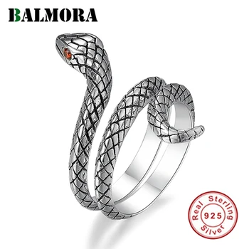 BALMORA 925 Sterling Sølv Dyr Slange Ring For Mænd Retro Dobbelt Lag Ring Stabelbare Erklæring Ring Smykker Gave