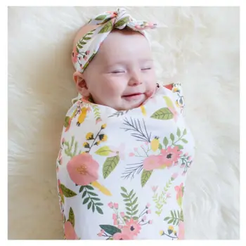 Nyfødte Spædbarn Baby Blomster Swaddle Wrap Svøb Tæppe Sovepose+Pandebånd
