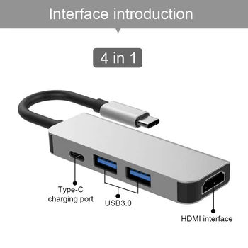 Basix Type C-HUB USB-C Til HDMI 4K-Hub USB 3.0 Adapter PD Opladning Port til MacBook Pro Samsung Galaxy S8 Huawei P20 Usb-C-Hub