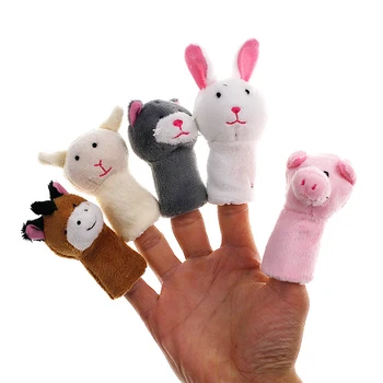 Cartoon Animal Form Finger Dukke Førskole Uddannelse Aids Baby Beroligende Hånd Stuffed Puppet Plys Legetøj Xmas Gave (en Pakke Med 10)