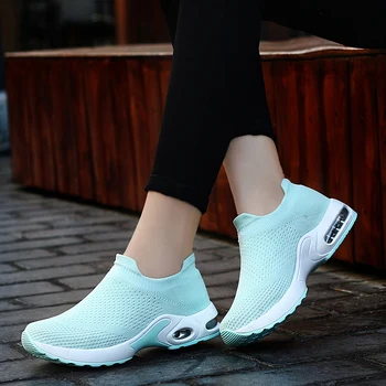Kvinder Lejligheder Sko Flade Platform Slip på Casual Mesh Sneakers, Loafers Sort Sok Kvindelige Strække Slyngplanter Fodtøj