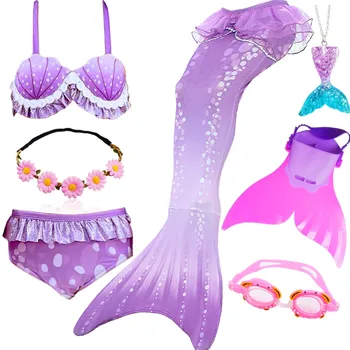 Børn Havfrue Hale til Svømning for Piger Havfrue Kostume til Cosplay Børn Badedragt Fantasi Beach Bikini Kan Tilføje Monofin Fin