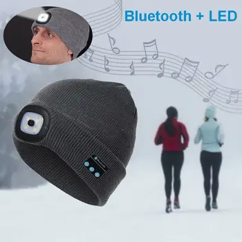 Trådløs Bluetooth-5.0 BeanieLED Forlygte USB-Genopladelige Unisex Musikalske Hat Skullies & Huer