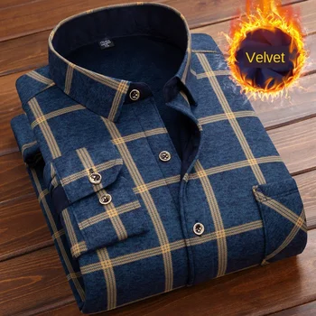 Efterår og Vinter Mænd Fleece Varme termo-Shirt Mandlige Mode Print, Lange ærmer stor størrelse thermal shirt, varm Plaid shirt L-6XL