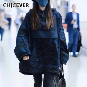 CHICEVER Patchwork Hit Farve Trøje Til Kvinder Hooded Krave Lange Ærmer Casual Løs Streetwear Sweatshirts Kvindelige Mode