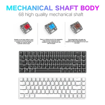 68 Nøgler Trådløse Bluetooth-Mekanisk Gaming Tastatur USB Dual-Mode RGB-Baggrundsbelysning Multi-Device-Tastatur, Grøn/Rød/Brun Skifte