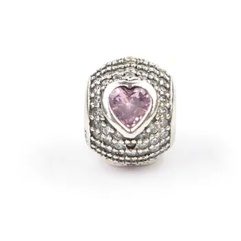 925 Sterling Sølv Hjerte af Sten Charm Til Pandora Armbånd & Fancy Pink ZIRKONIA Sølv Perler til Kvinder, Armbånd Smykker