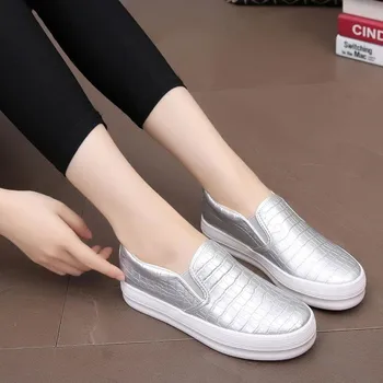 Smarte Snake Print Loafers Kvinde Sølv Læder Sko Kvinder Platform Sneaker Kvinder Sko Flatshoes Elegante Sko til Kvinde 2019