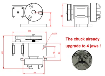 4jaw Chuck 4axis En roterende akse tilføje Pinoldok og CNC Roterende En 4-Aksen chuck 65mm for Gravør fræsemaskine