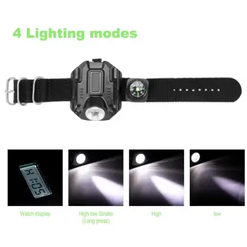 XPE R2 LED armbåndsur Lommelygte Torch Vandtæt pulsur Taktiske Se Belysning Med Tiden LED Display-Indbygget Batteri