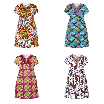 2020 sommeren sexet afrikanske kvinder v-hals udskrivning polyester kjole