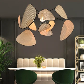 Designer Vidjer Pendel lampe til stuen, Soveværelset restaurant træ pendel Kreative Blad Grid Landdistrikterne Håndlavet Rattan Lampe