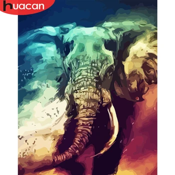 HUACAN Olie Maleri Af Antallet Elefant DIY håndmalede Dyr Akryl På Lærred Billede Væg Kunst Gave boligindretning