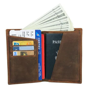 PNDME enkel vintage crazy horse koskind passport wallet afslappet naturlig ægte læder minimalistisk RFID ID-kort holder taske