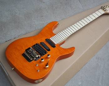 Gratis transport, orange 6-string elektrisk guitar, 3 pickup, guld hardware, tilpasset