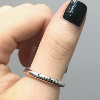 LouLeur 925 sterling sølv smil ringe simpel måde søde ansigt design vilde smile ringe til kvinder humør charms smykker gave 2018