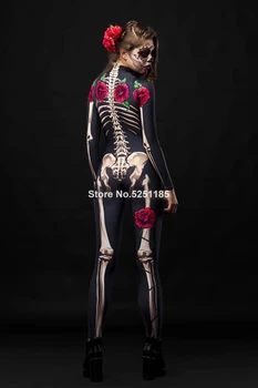 Kvinder Cosplay Skelet Steg Sexet Heldragt Halloween Djævelen Ghost Spøgelse Buksedragt Romper Fest Karneval Ydeevne Skræmmende Kostume