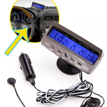 Spænding detektor temperatur Bil Auto-Lcd-display digital display termometer vækkeur alarmkontrol