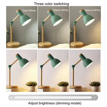 Træ-Jern LED Sammenklappelig Læsning bordlampe Beskyttelse af Øjne for Kontor Dorm Nordisk Kunst Multi Fælles Justerbar bordlampe Soveværelse