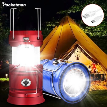 Kraftfuld LED Camping Lys USB-Genopladelige Camping Lantern Telt Lys Camping Lommelygte Emergency Light Lampe Sol Opladning
