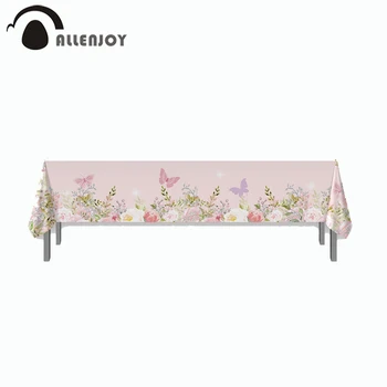 Allenjoy prinsesse Bordet, Dækker Pink blomster butterfly Fødselsdag Part Forsyninger baby brusebad Vandtæt Hjem Tekstil Dug