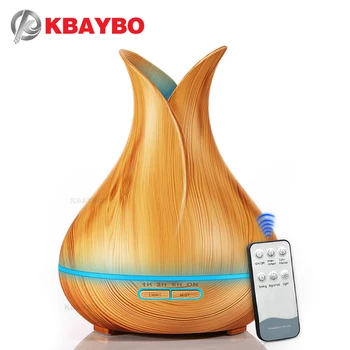 KBAYBO 400ml Aroma Æterisk Olie Diffuser Ultralyd Luft Luftfugter med Træ, Korn 7 Farve Skiftende LED Lys til Office til Hjemmet