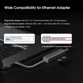 EDUP USB-C-HUB 1000 mbps 3 Porte USB 3.0 Type C-HUB USB til Rj45 Gigabit Ethernet Adapter til MacBook Bærbare Computer Tilbehør