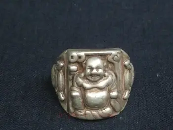 YIZHU CULTUER KUNST Gamle Samling Kina, Tibet Sølv Udskæring Glad Maitreya Buddha-Statue Ring Vidunderlig Dekoration Gave