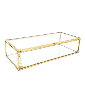 Golden Golden Vintage Glas Låg Kasse Edge Armbånd Minde Dekorative Smykker Vise Personlig Store Klare Rektangel Box