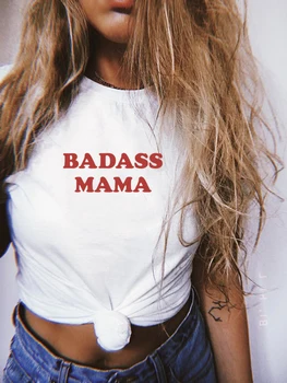 Badass Mama Brev Print Kvinder Sjove Hvid T-shirt Kort Ærme Grunge Streetwear Sommer Toppe Tumblr Harajuku Tøj Camisetas