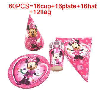 Minnie Mouse Part Dekorere Kids Fødselsdag Part Forsyninger Dug Cup Plade Banner Baby Shower Fest Engangsservice Sæt