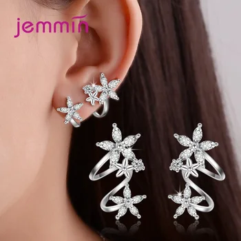 Nye Ankomst koreansk Mode Trendy Ægte 925 Sterling Sølv Clips Øreringe Dejlige Blomster Form Med Lyse AAAAA CZ Krystal