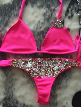 Rhinestone Badedragt 2017 Kvindelige Nye sexy diamant bikini Sæt badetøj luksus Krystallinsk Trekant Badedragt