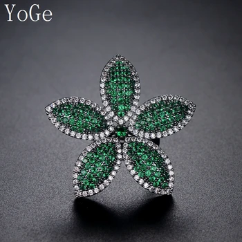 YoGe Bryllup&Fest Smykker til Kvinder, R4169G Luksus AAA CZ blomst formet store ring