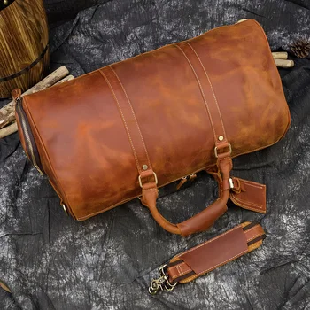 MAHEU Fashion Læder rejsetaske i Læder Håndtaske Weekender mulepose Crazy Horse Læder-Mandlige Håndtaske Unikke Design Laptop Taske