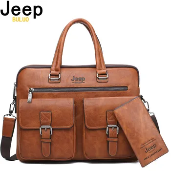 JEEP BULUO Berømte Mærke Business Rejsetaske Bag2pcs/sæt Split Læder skuldertaske Mænd kontor Tasker Til 13 tommer Laptop A4 Causel