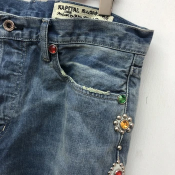 2021AW KAPITAL Vintage Indlagt Gemstone Vasket Nødlidende Jeans Mænd Kvinder 1:1 af Høj Kvalitet bukser Bukser
