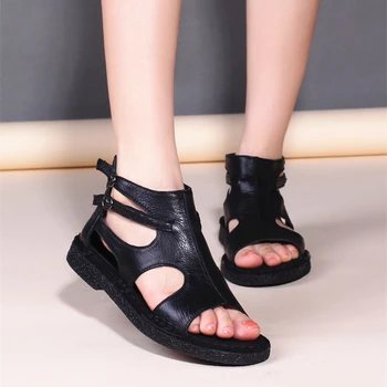 2019 sommeren nye opgradere ægte læder kvinder sandaler folk manuel mode afslappet komfortabel lejlighed gladiator sandal