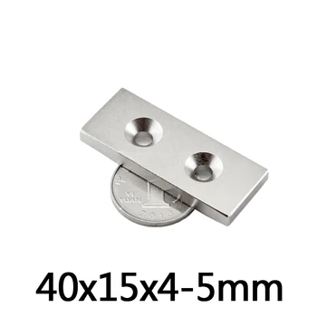 5/10/20pcs 40*15*4-5Block Kraftige Magneter dobbelt Huller 5 mm Undersænkede Neodym Magnet NdFeB Magnetiske 40x15x4-5mm