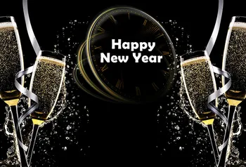 Fotografering Baggrunde Til Happy New Year 2019 Sort Guld Glimmer Champagne Kulisse Til Foto-Studio Tilpasset 7x5ft Vinyl