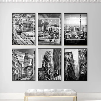 Amsterdam London Plakater Og Print Sort Hvid Væg Kunst, Billeder Hjem, New York, Stockholm, Barcelona City Living Room Decor