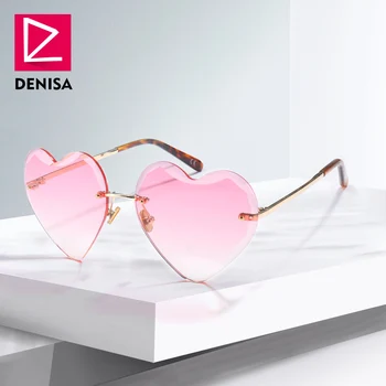 DENISA Mærke Uindfattede Hjerte Solbriller Kvinder 2019 Trendy Damer Sol Briller, Kærlighed, Hjerte-Formede Slik Briller Piger UV400 G22096