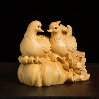 Mandarin Duck 5cm Massivt Træ Figur Buksbom Skåret i Kinesisk Stil Feng Shui Nyligt Gift Gift Dyr