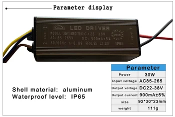 LED Driver 10W 20W 30W-50W 70W Adapter Transformer AC85V-265V at DC22-38V IP65 Strømforsyning 300mA 600mA 900mA 1500mA 2100mA